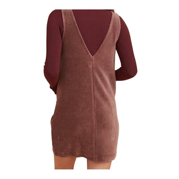 Marine Layer Re-Spun Deep Mahogany Corduroy Shift Dress W/ Pockets size Large - Picture 2 of 12